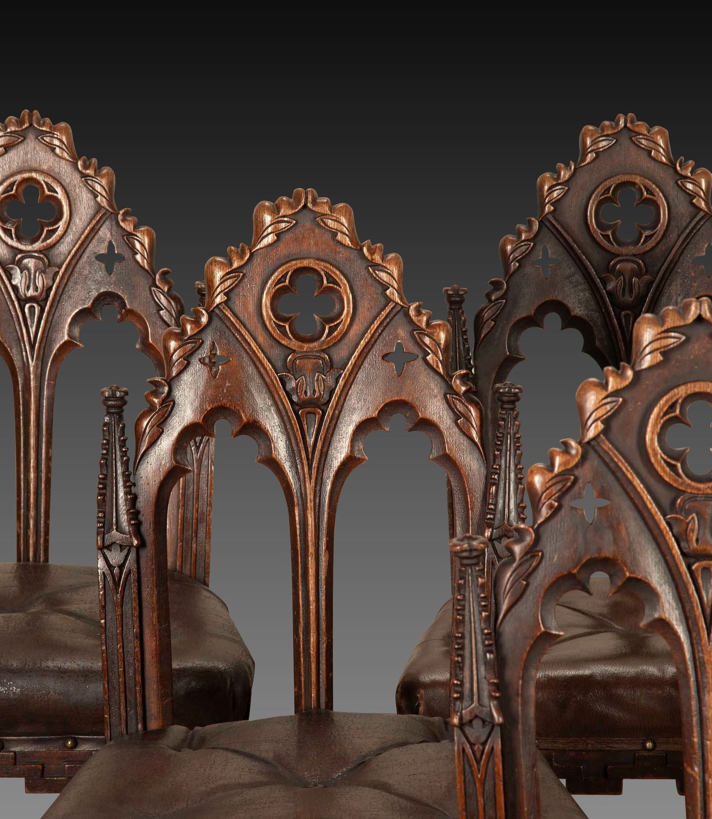 Set Of Six 19th Century Gothic Oak Side Chairs photo for sale