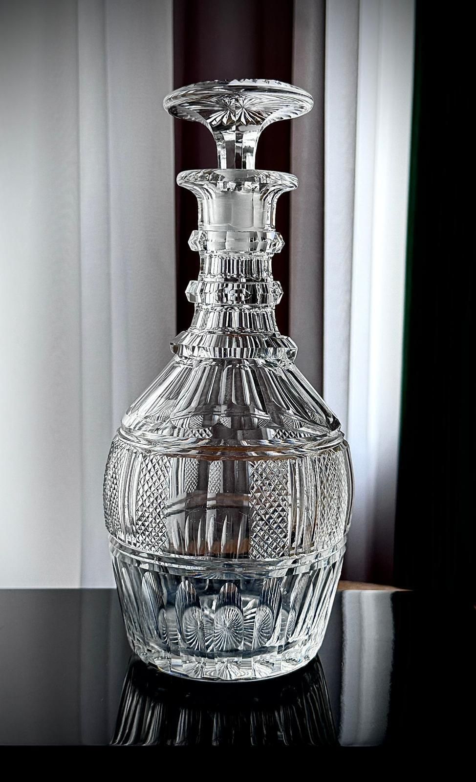 Vintage French / Franco Belgian Magnum Cut Crystal Decanter With Numbered Stopper, Mid–20th C photo vintage