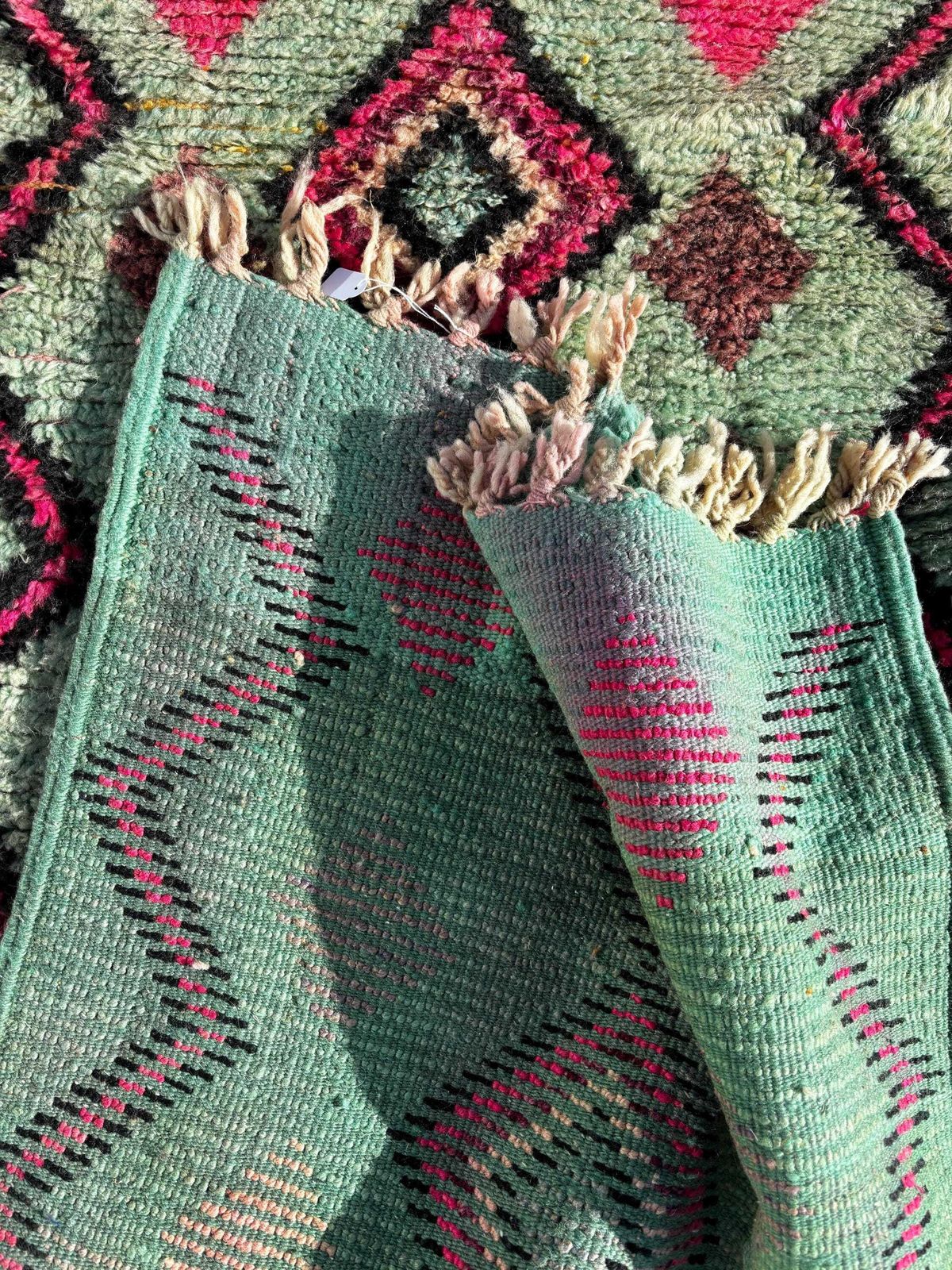 Boujad Runner Rug – 75x370 Cm Moroccan Pastel Wool Hallway Carpet – Handmade Vintage Style Berber Rug – Pink & Mint Geometric Tribal Design photo Textiles