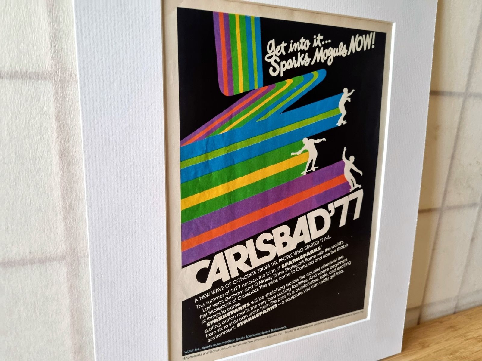 Skateboard Magazine Advertisement Mounted, Carlsbad 77 Sparks Skateboards, California Skate Culture Art, Retro 1970s Graphic Design photo vinterior