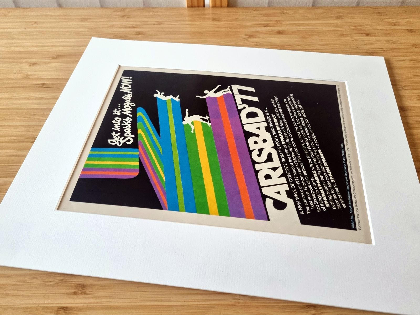 Skateboard Magazine Advertisement Mounted, Carlsbad 77 Sparks Skateboards, California Skate Culture Art, Retro 1970s Graphic Design photo buy