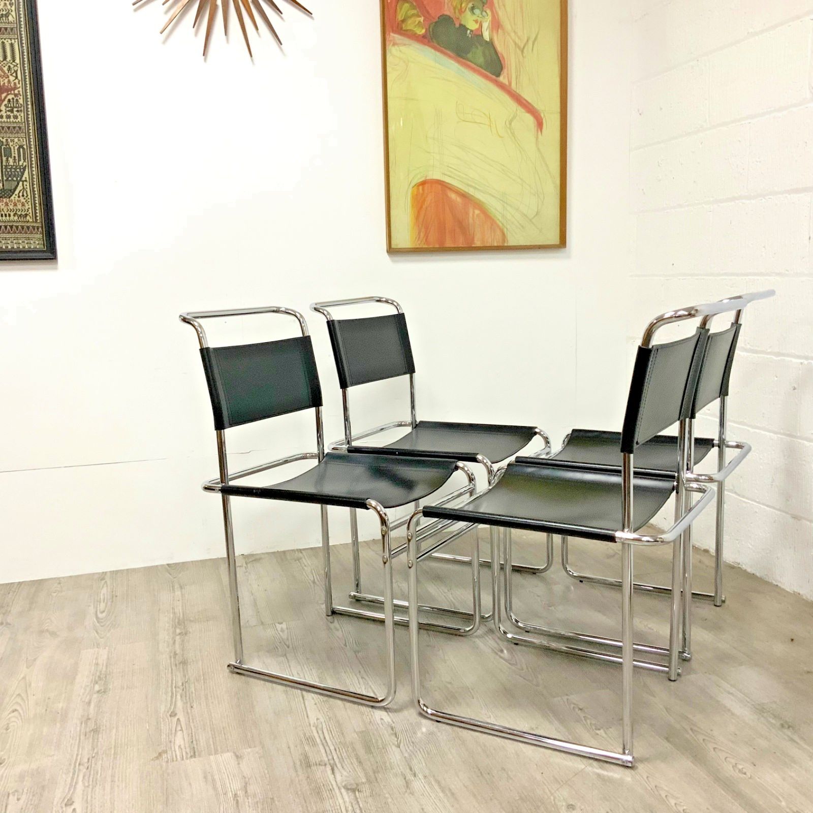 A Set Of 4 Marcel Breuer B40 Dining Chairs Black Leather By Tecta Dated 1999