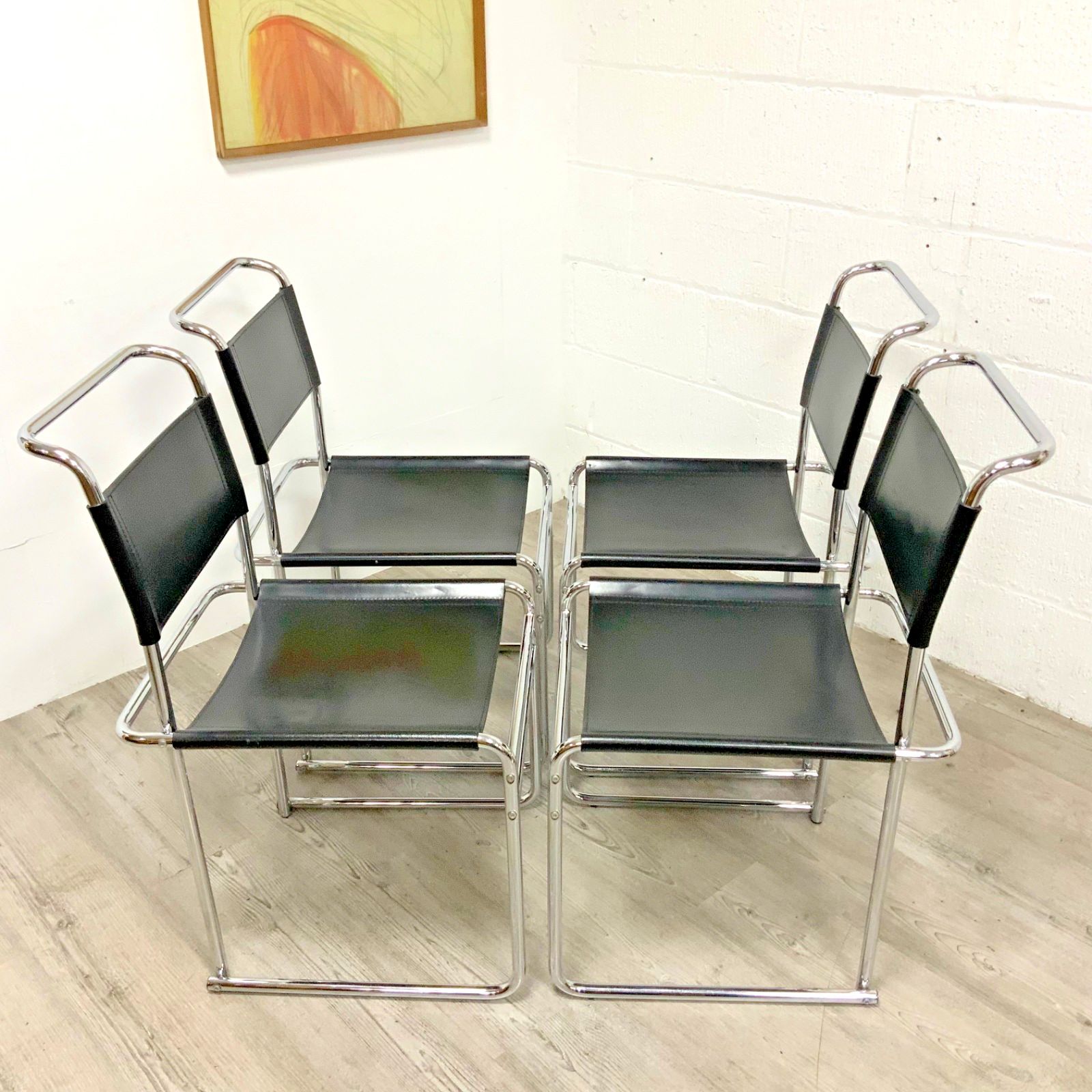A Set Of 4 Marcel Breuer B40 Dining Chairs Black Leather By Tecta Dated 1999 photo furniture