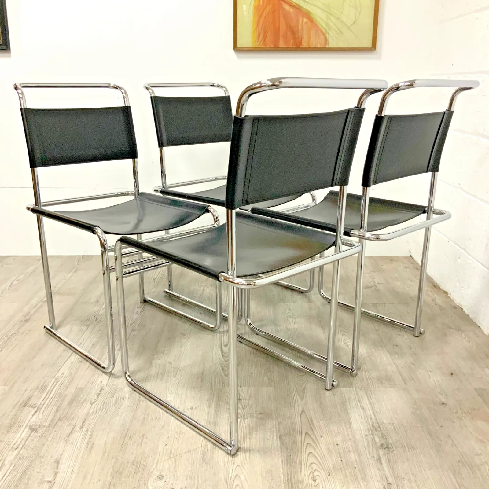 A Set Of 4 Marcel Breuer B40 Dining Chairs Black Leather By Tecta Dated 1999 photo for sale