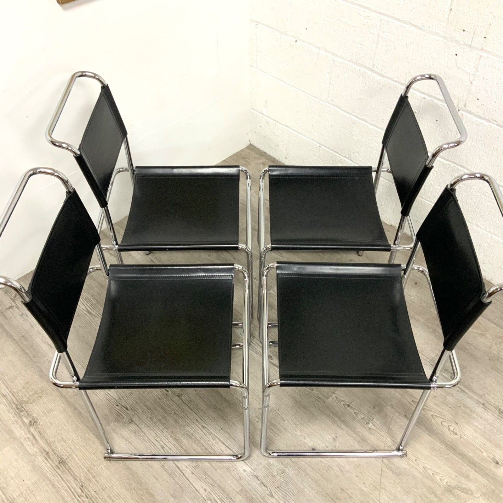 A Set Of 4 Marcel Breuer B40 Dining Chairs Black Leather By Tecta Dated 1999 photo Furniture
