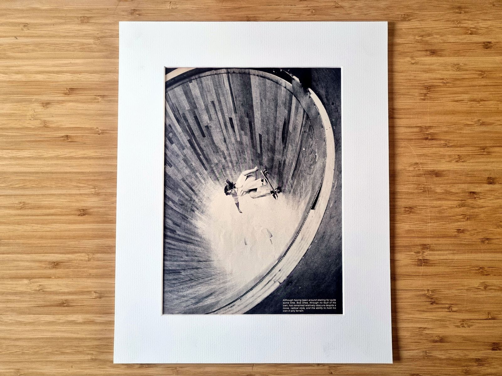 Skateboard Magazine Page Mounted, Bob Shea Vertical Riding, 1970s Southern California Skate Photography photo vinterior