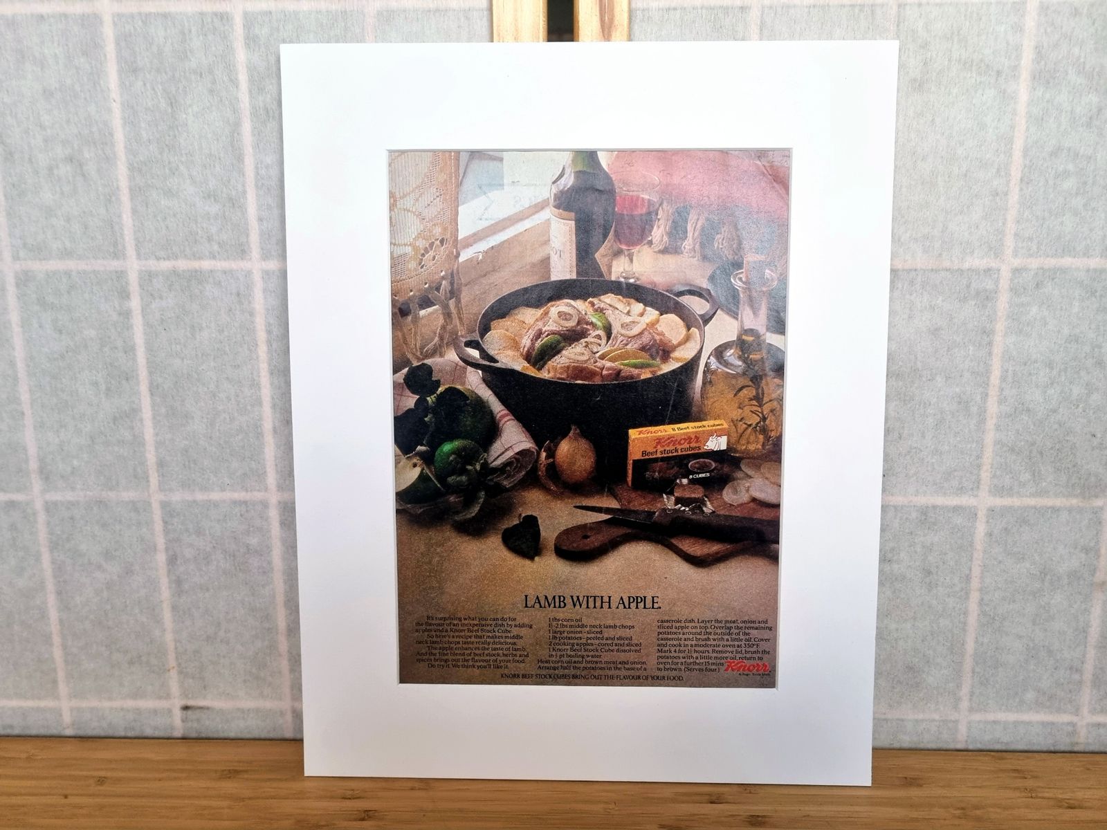 Food Magazine Advertisement Mounted, Lamb With Apple Recipe Image, British Kitchen Wall Art, 1970s Food