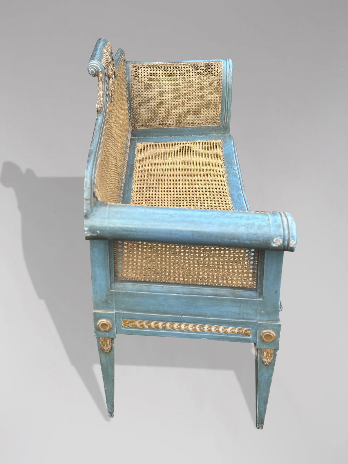 19th Century Louis XVI Painted & Caned Bench photo vintage