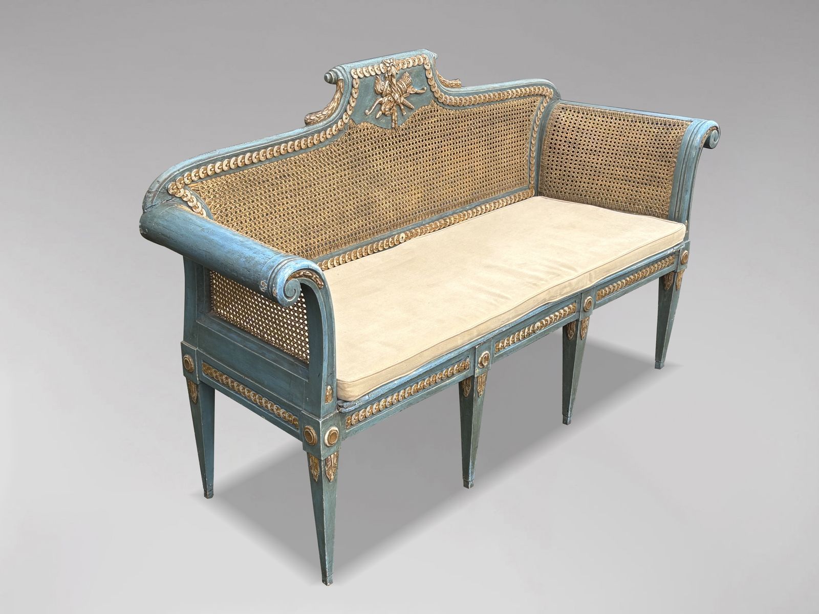 photo furniture 19th Century Louis XVI Painted & Caned Bench