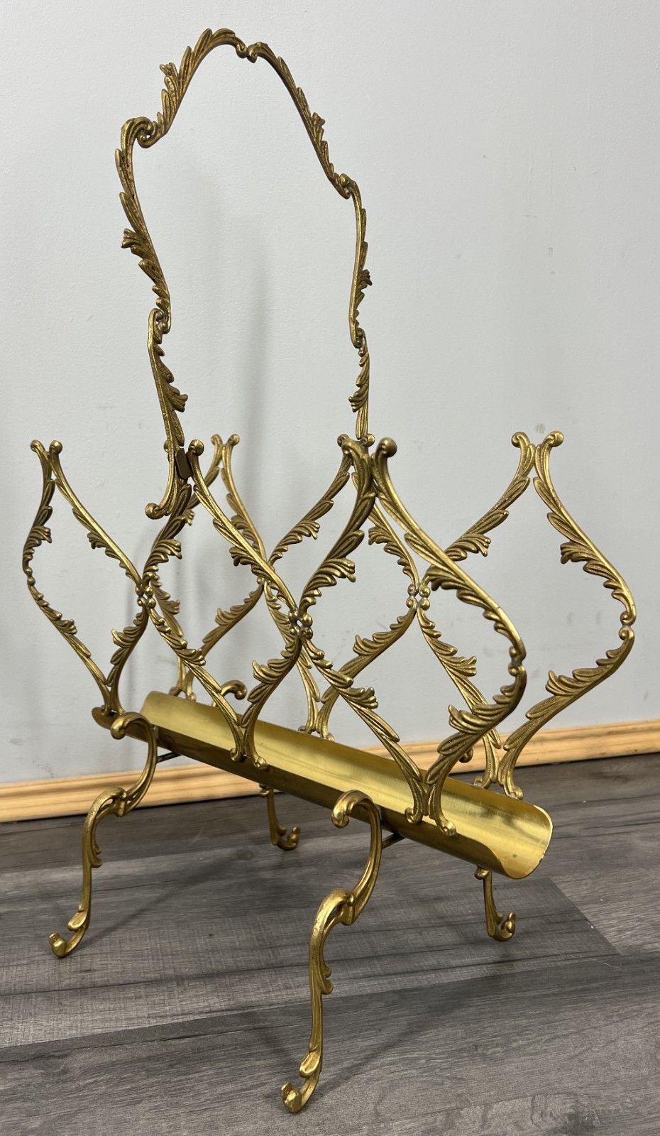 Newspaper Rack Vintage French Style Brass Magazine Stand Lot 4633 photo vintage