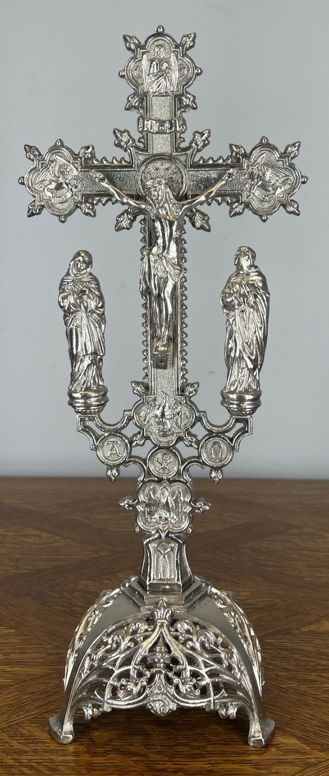 Crucifix Vintage French Style Religious Cross Ornate Stand Lot 4652