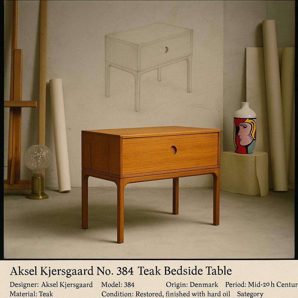 photo vinterior Mid Century Modern No. 384 Bedside Table In Teak By Aksel Kjersgaard, Denmark, 1960s