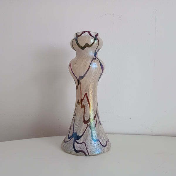 Pair Of Art Nouveau Oil Spot Iridescent Lustre Vases By Rindskopf  Missing Silver Collars photo for sale