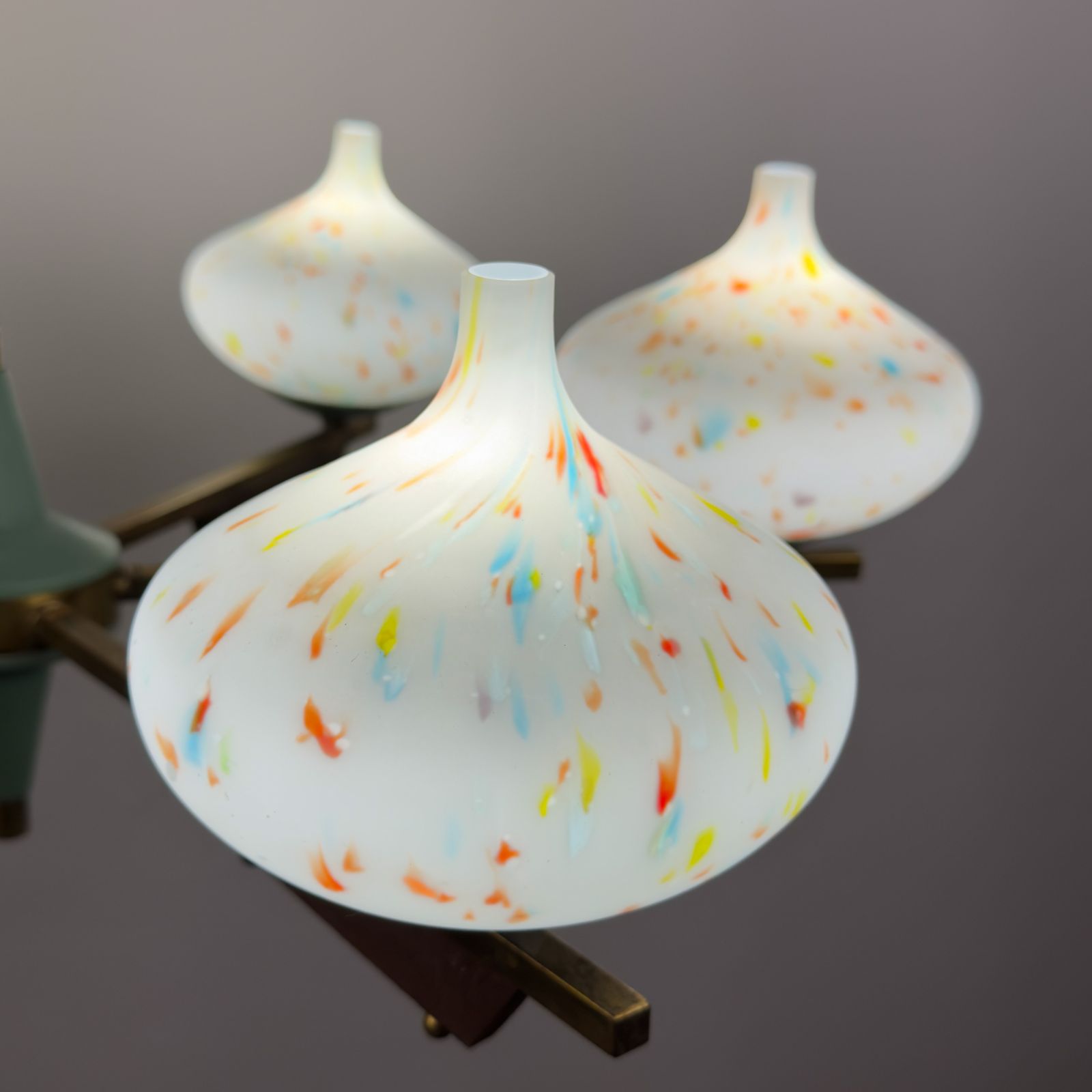 Mid Century Stilnovo Chandelier With Teak And Murano Glass, Italy 1940 50s photo furniture