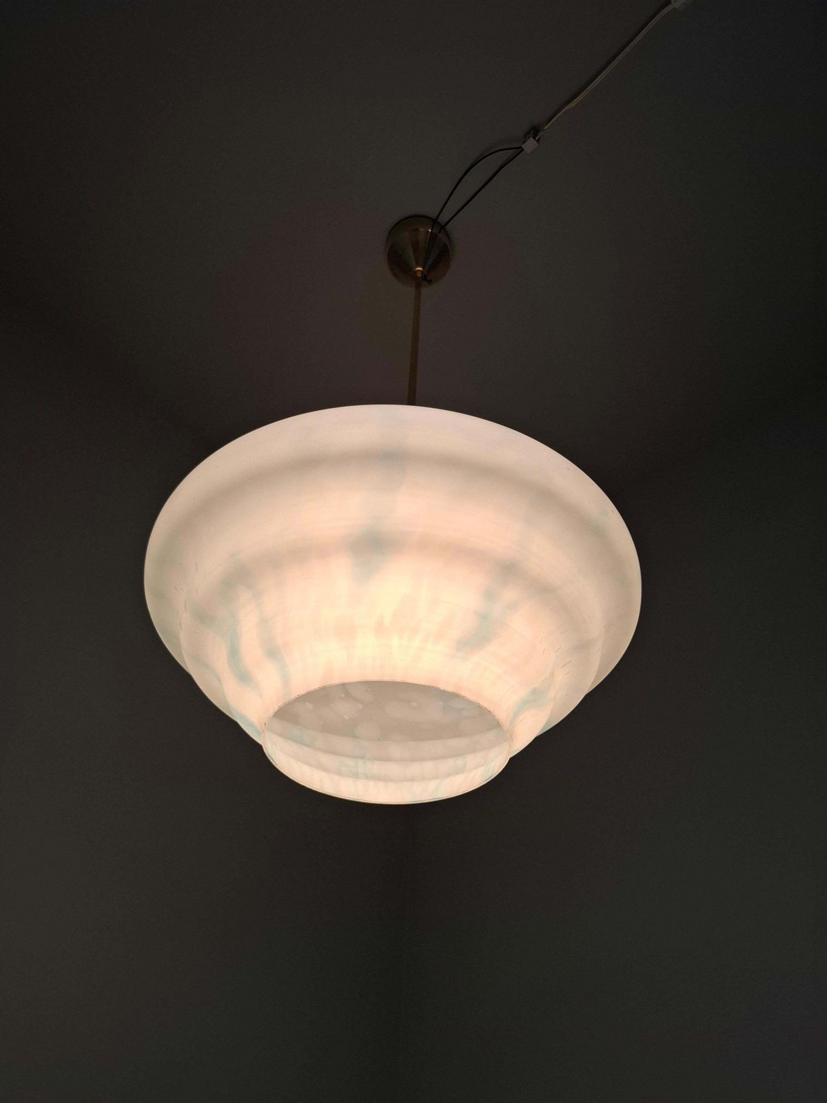 Napako Midcentury Modern Pendant Lamp In Opaline Glass And Brass, Czechoslovakia photo vinterior