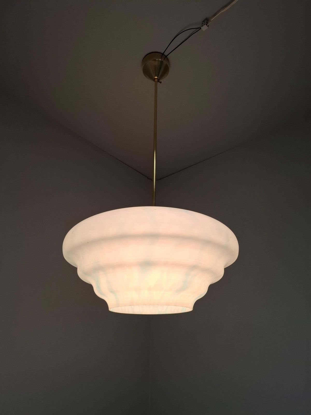 Napako Midcentury Modern Pendant Lamp In Opaline Glass And Brass, Czechoslovakia photo buy