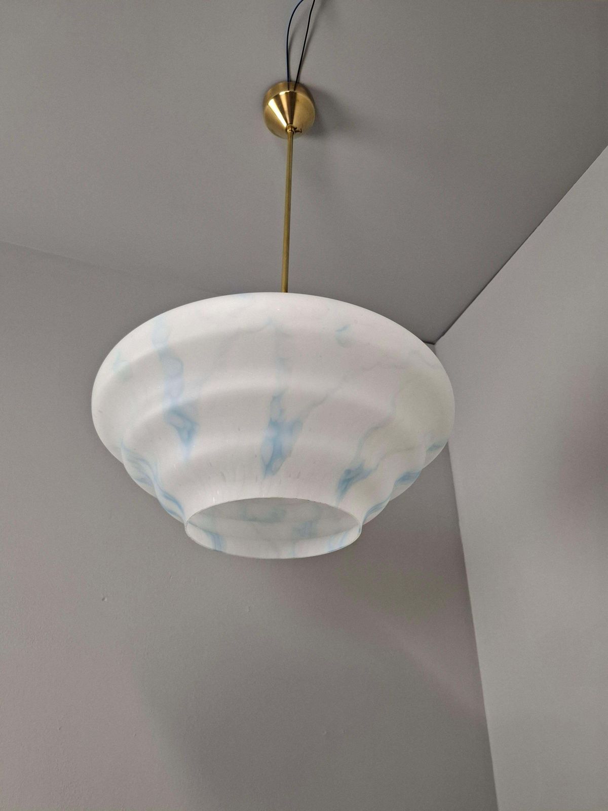 Napako Midcentury Modern Pendant Lamp In Opaline Glass And Brass, Czechoslovakia photo vintage
