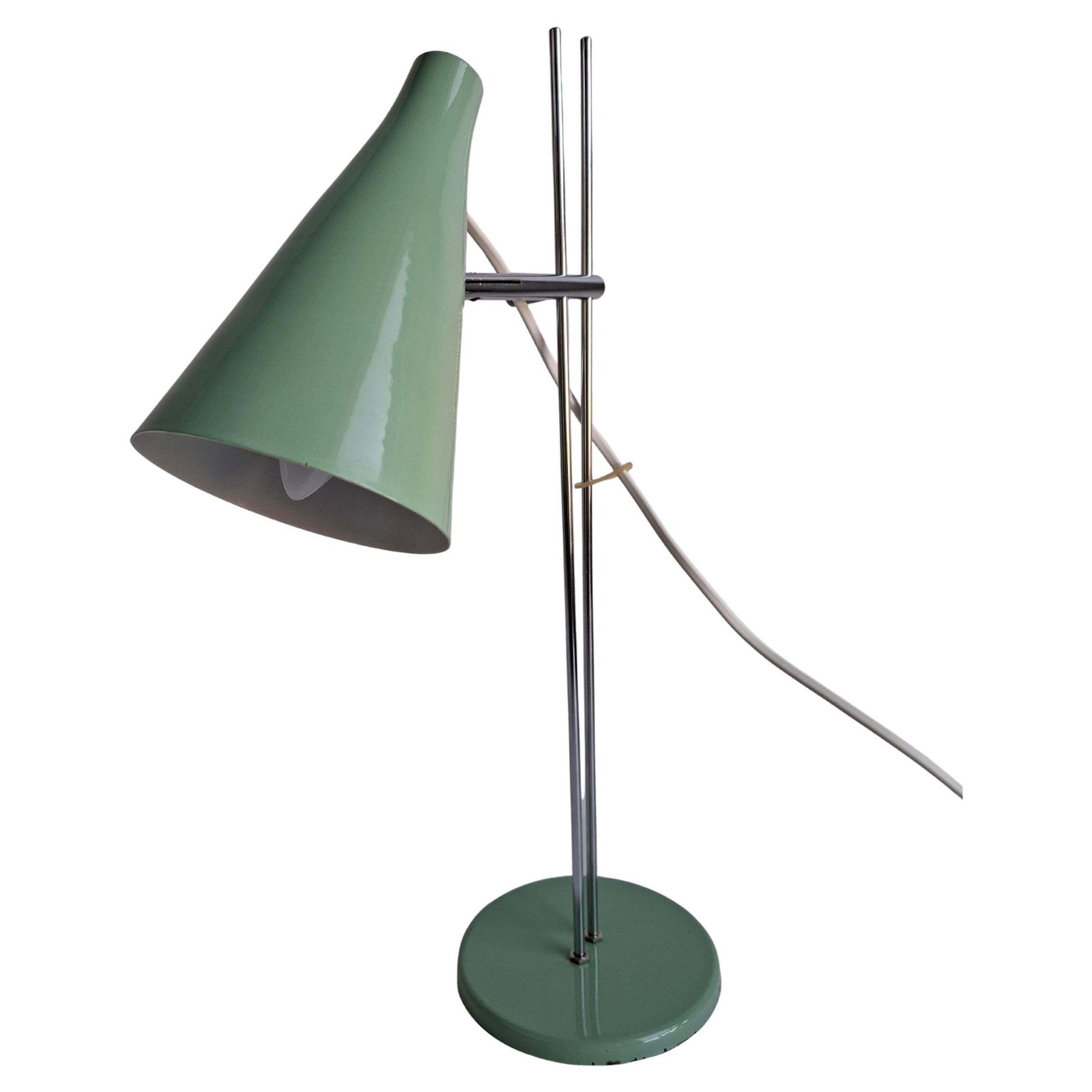 Josef Hůrka For Lidokov Midcentury Modern Table Lamp In Green Metal And Chrome