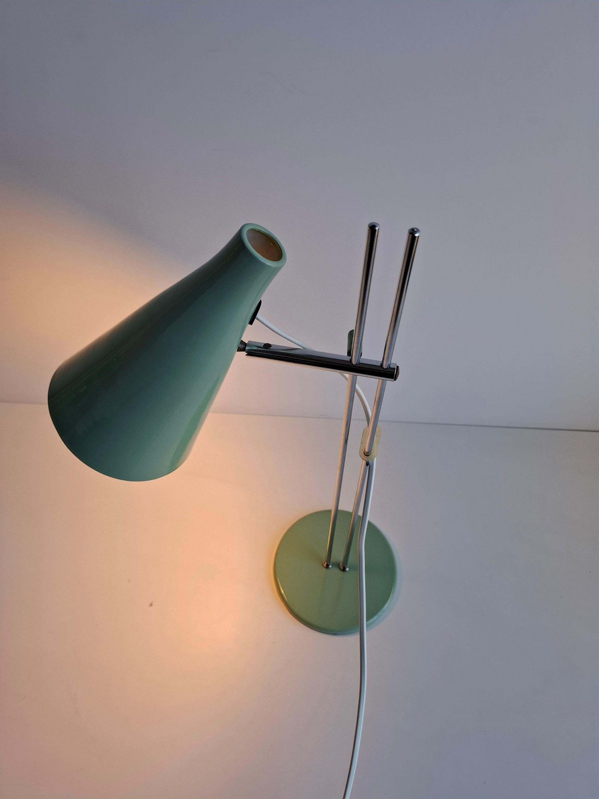 Josef Hůrka For Lidokov Midcentury Modern Table Lamp In Green Metal And Chrome photo buy