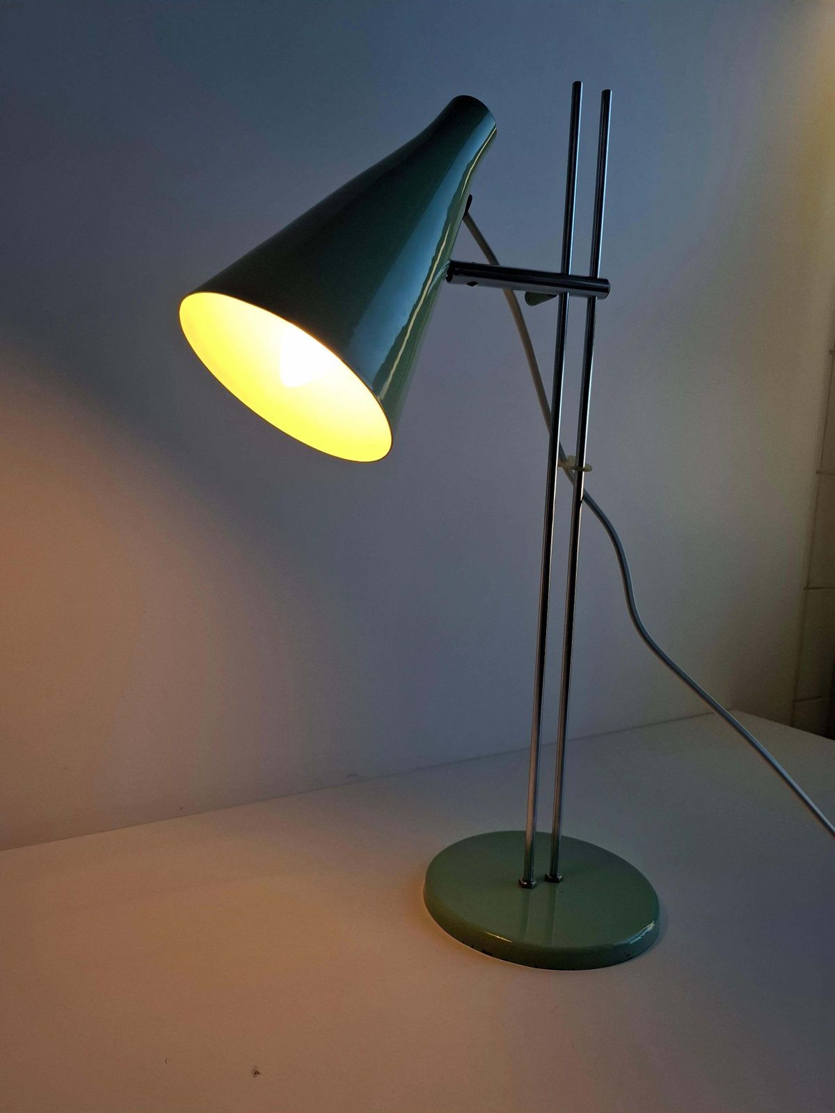 photo furniture Josef Hůrka For Lidokov Midcentury Modern Table Lamp In Green Metal And Chrome