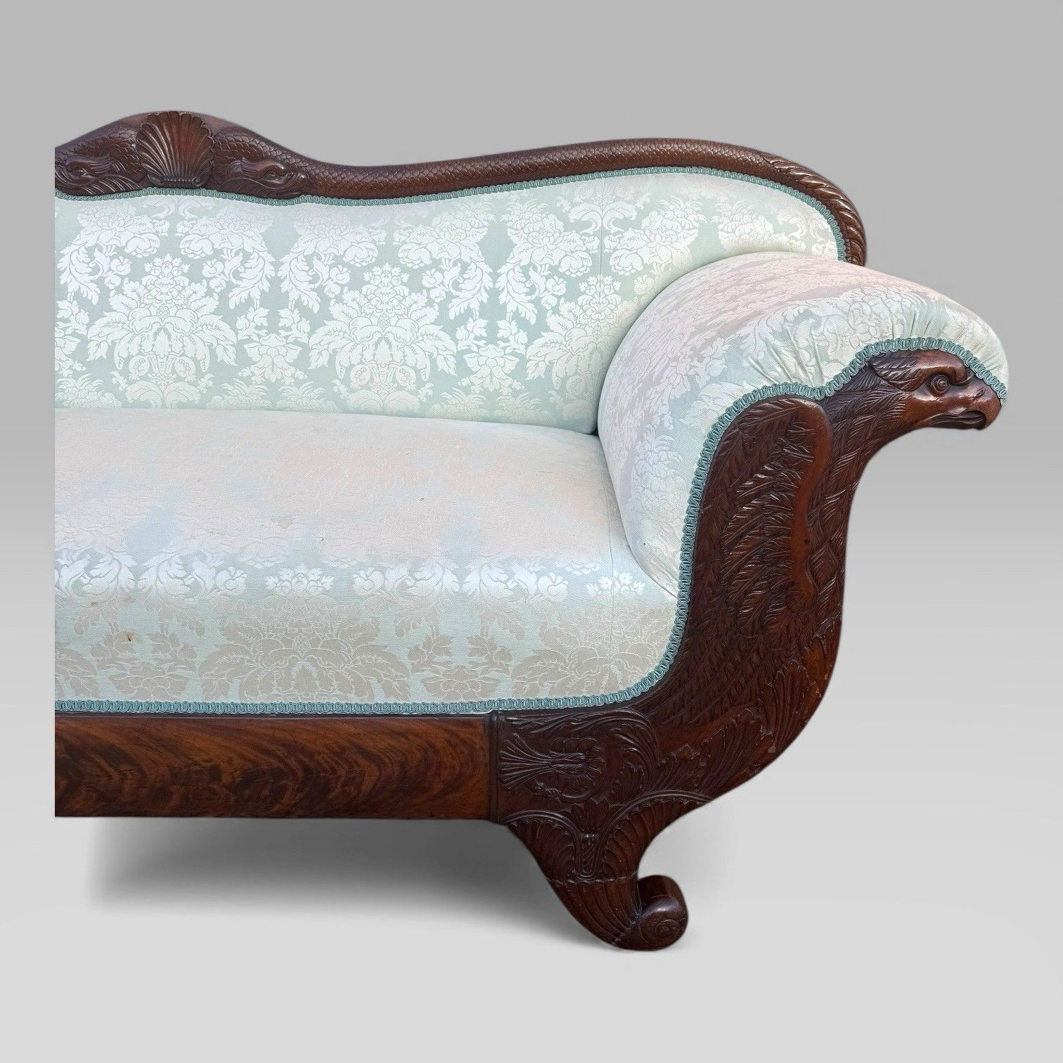 Antique 19th Century French Empire Flame Mahogany Sofa With Carved Details photo Furniture