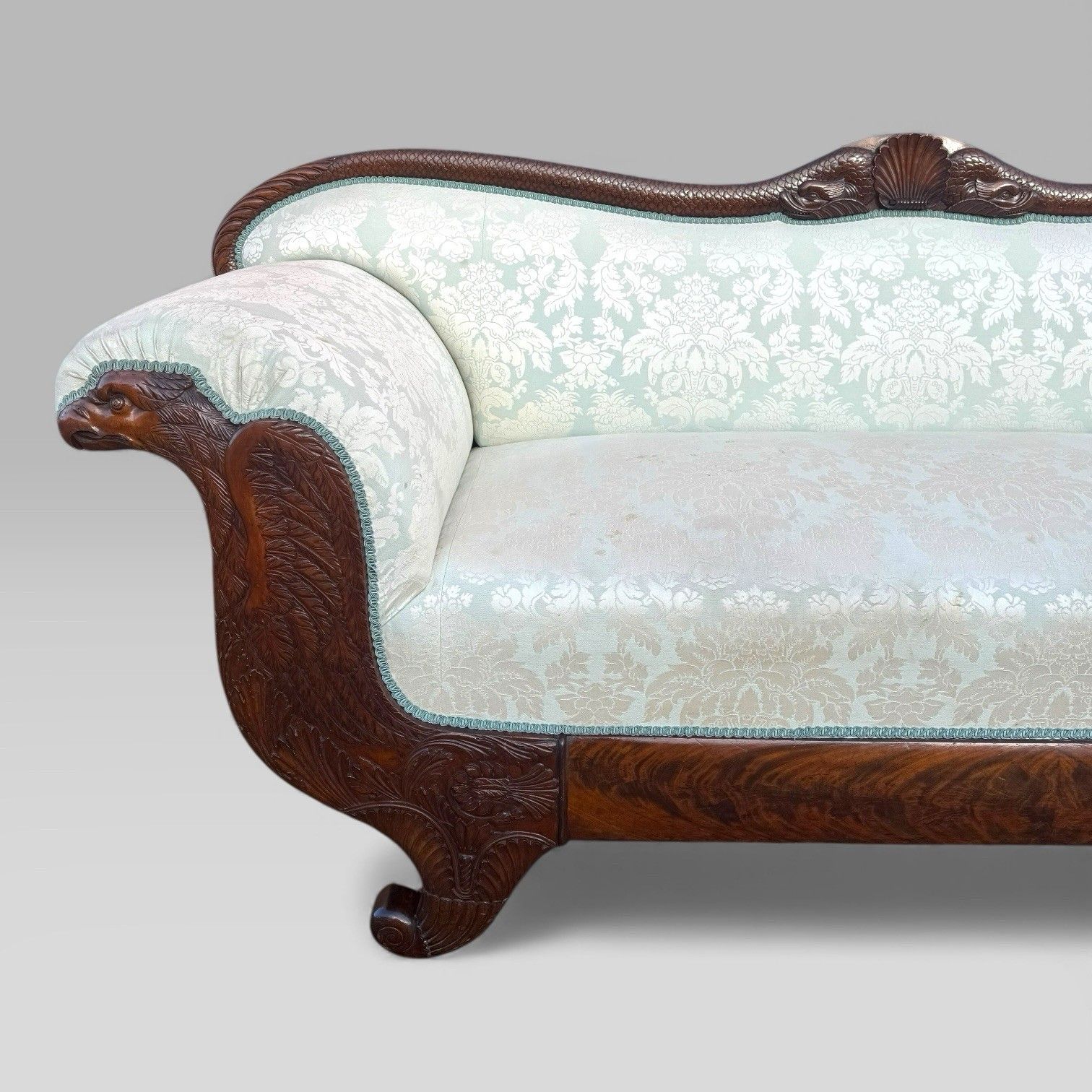 Antique 19th Century French Empire Flame Mahogany Sofa With Carved Details photo 1200.0