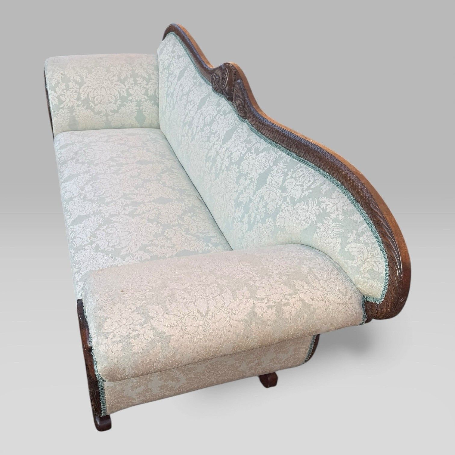 photo furniture Antique 19th Century French Empire Flame Mahogany Sofa With Carved Details