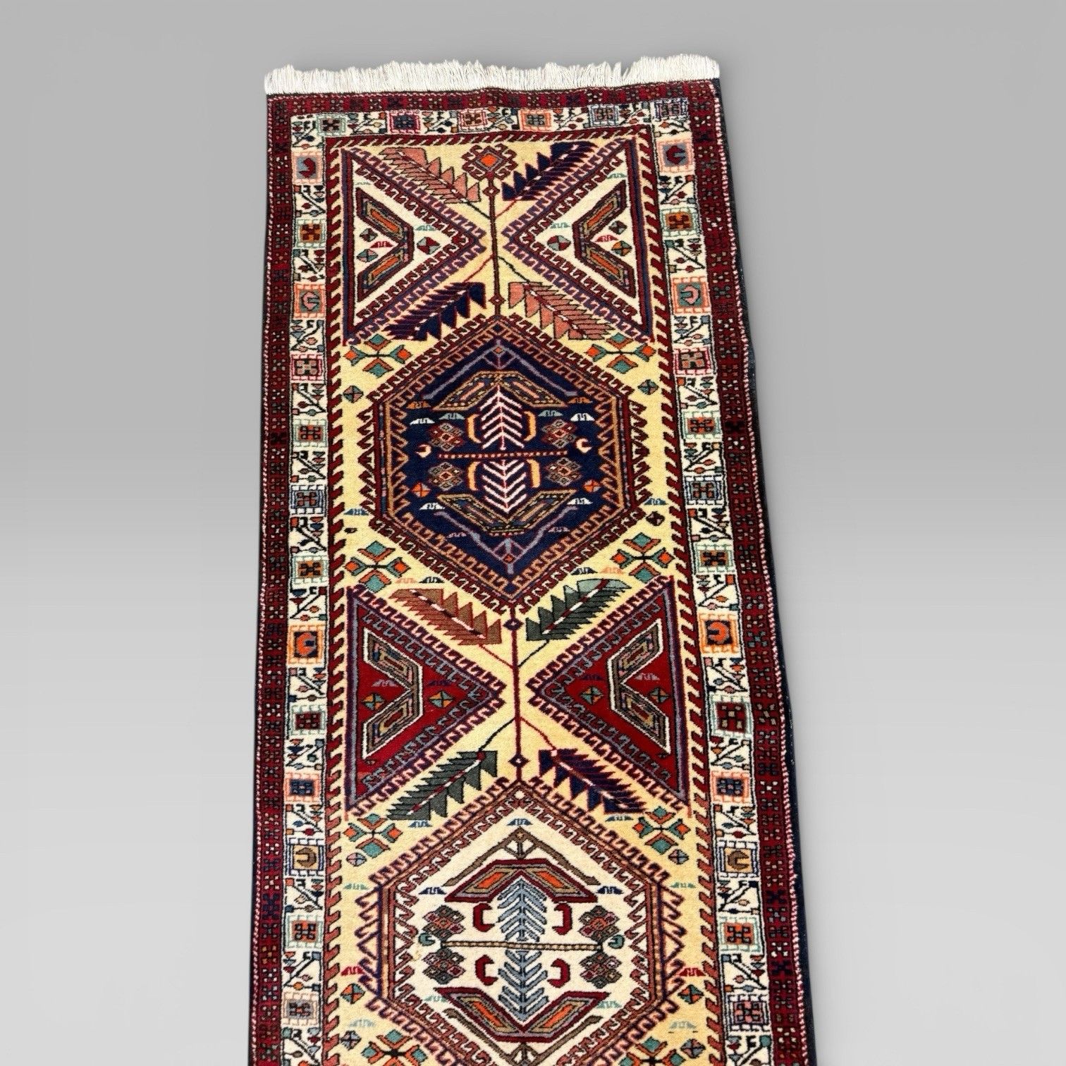 Vintage Middle Eastern Sarab Wool Runner Rug Red & Yellow Geometric 298x85 photo furniture