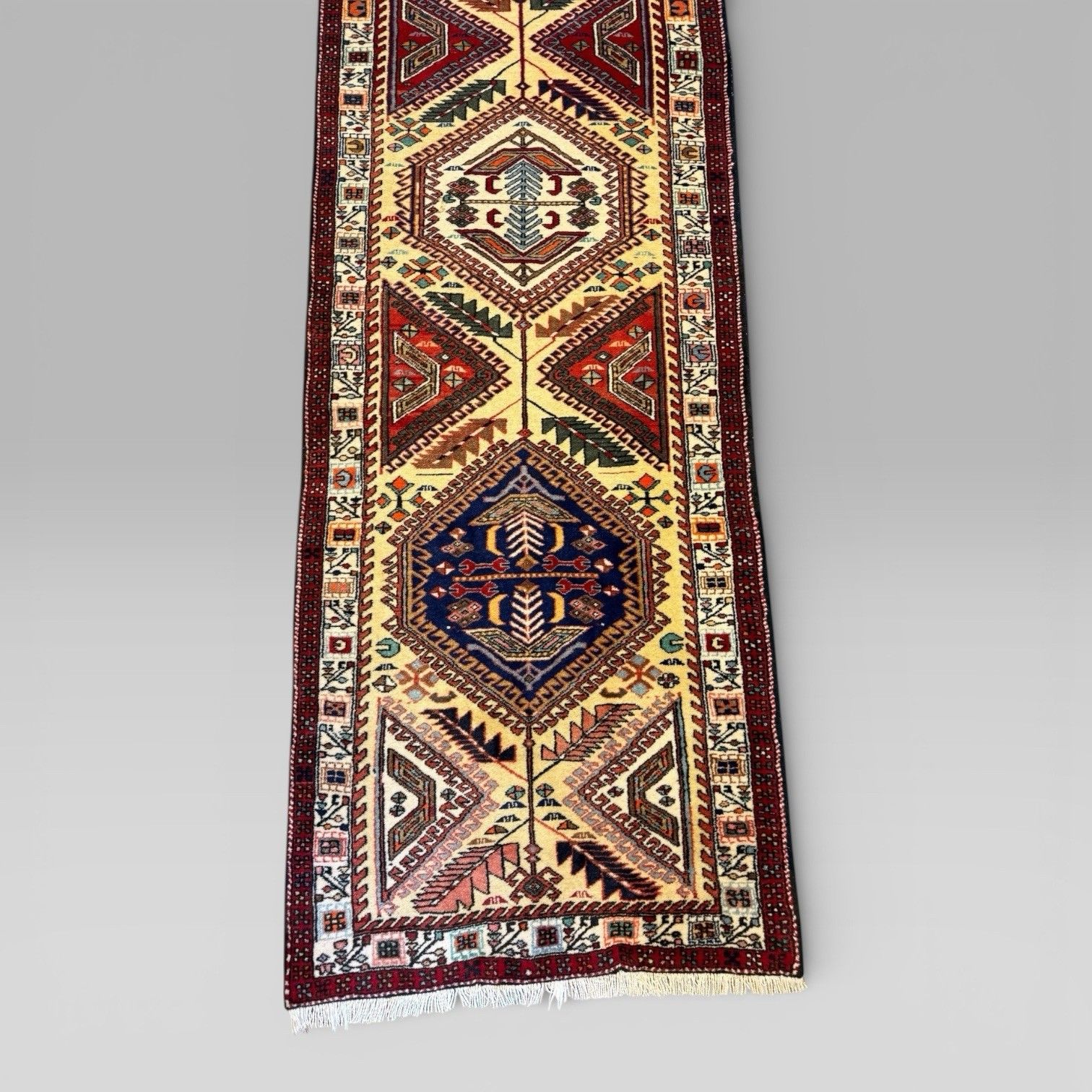 Vintage Middle Eastern Sarab Wool Runner Rug Red & Yellow Geometric 298x85 photo for sale