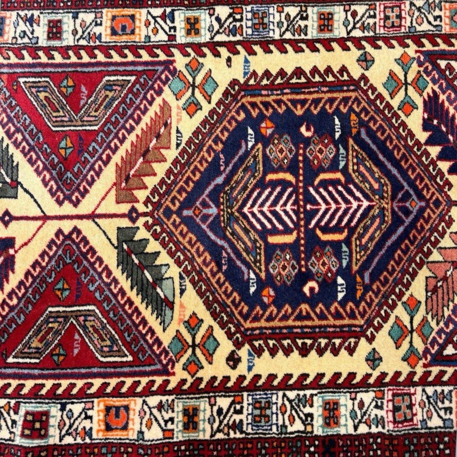 Vintage Middle Eastern Sarab Wool Runner Rug Red & Yellow Geometric 298x85 photo vinterior