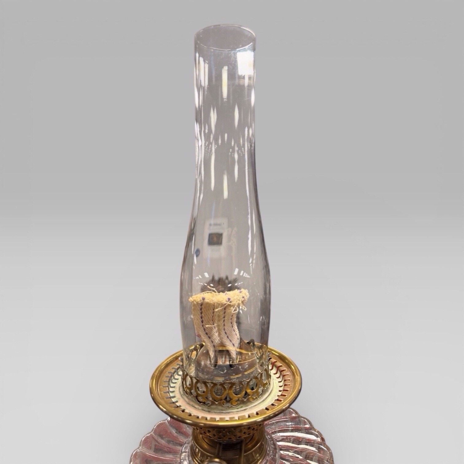 Antique Victorian Duplex Etched Glass Tulip Shade Oil Lamp With Brass Column photo vintage
