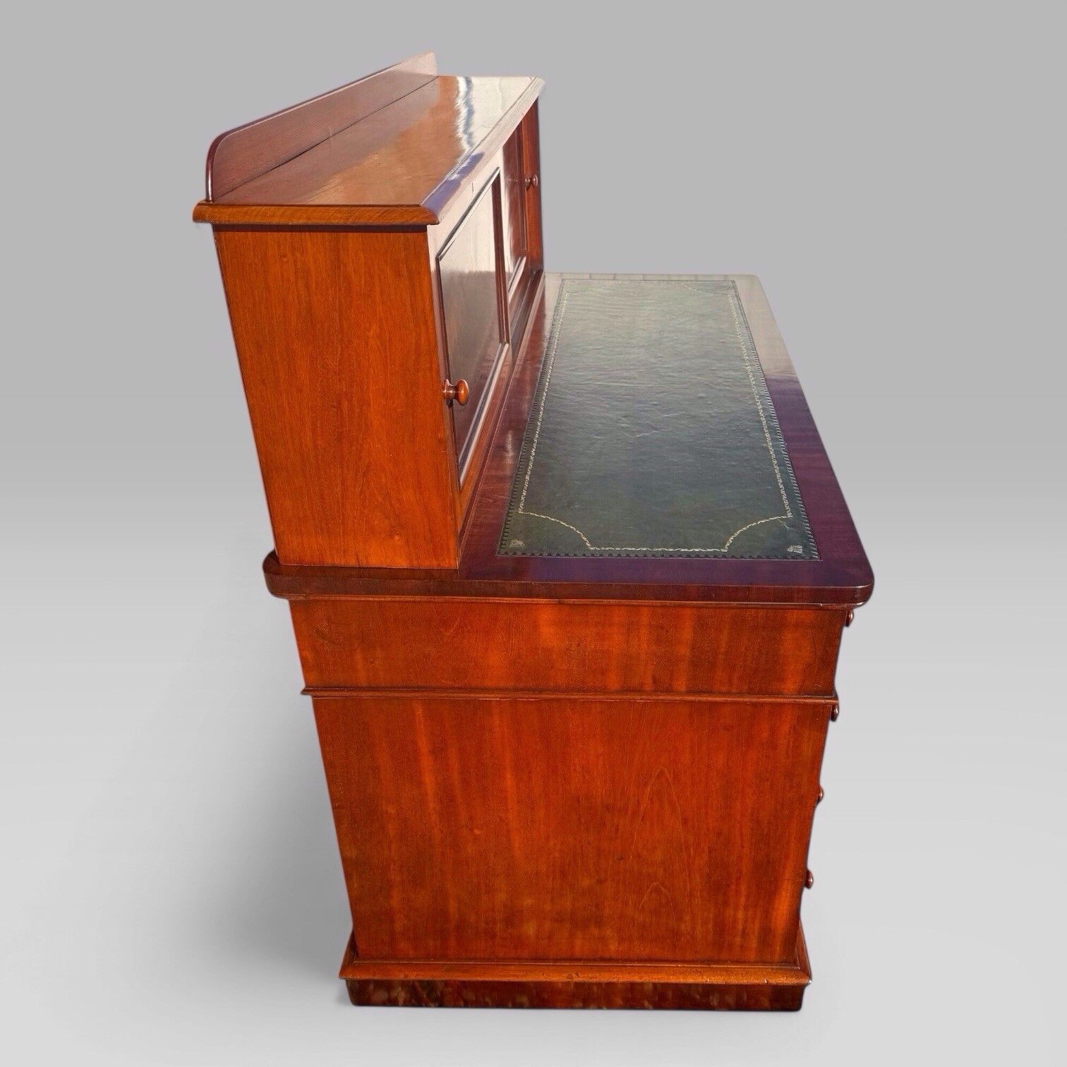 photo for sale Antique Victorian Mahogany Pedestal Desk – 9 Drawers, Tooled Leather & Cupboard