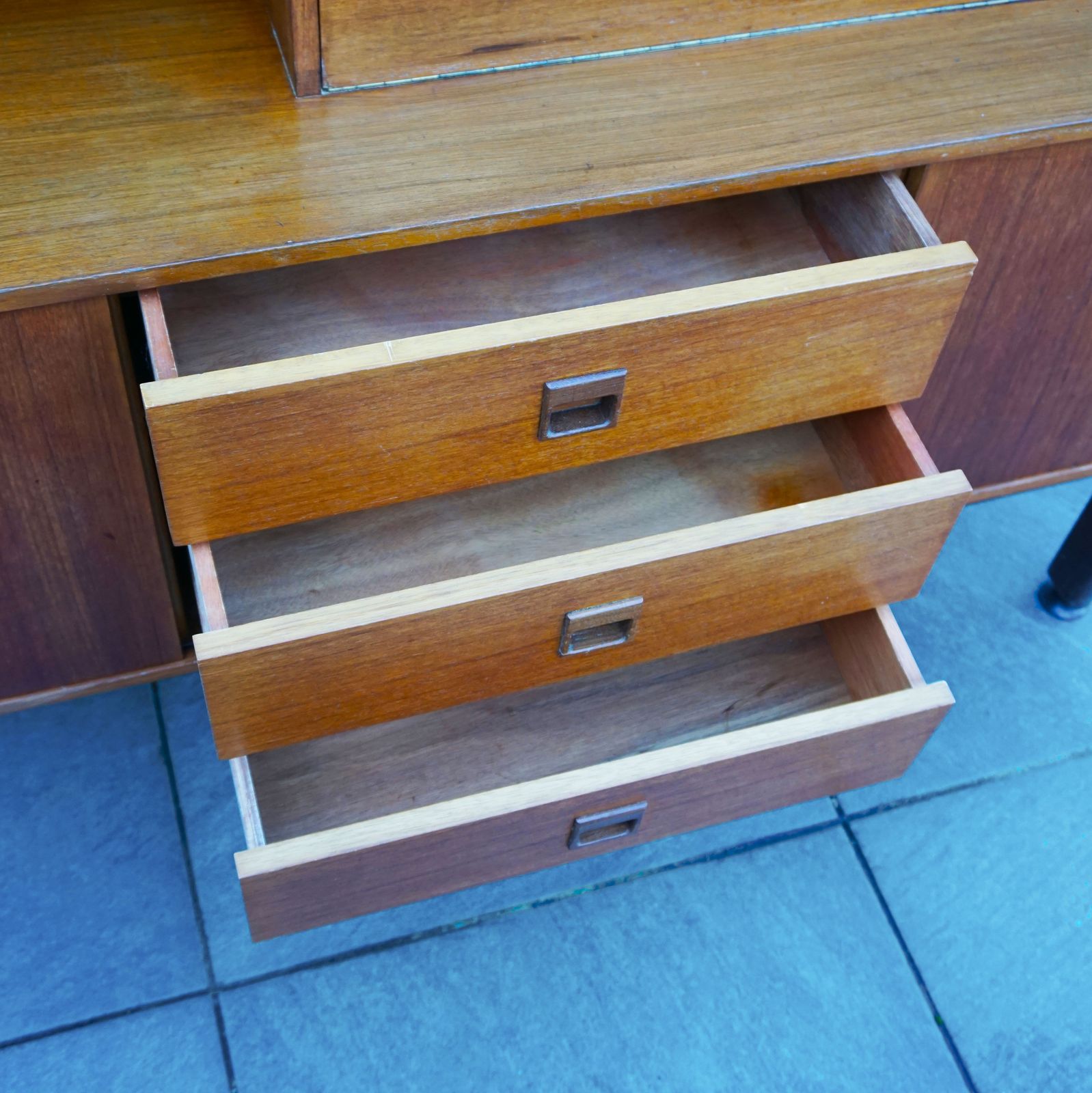 Portwood Mid Century Teak Wood Sideboard Home Bar With Shelving Lockable photo vintage