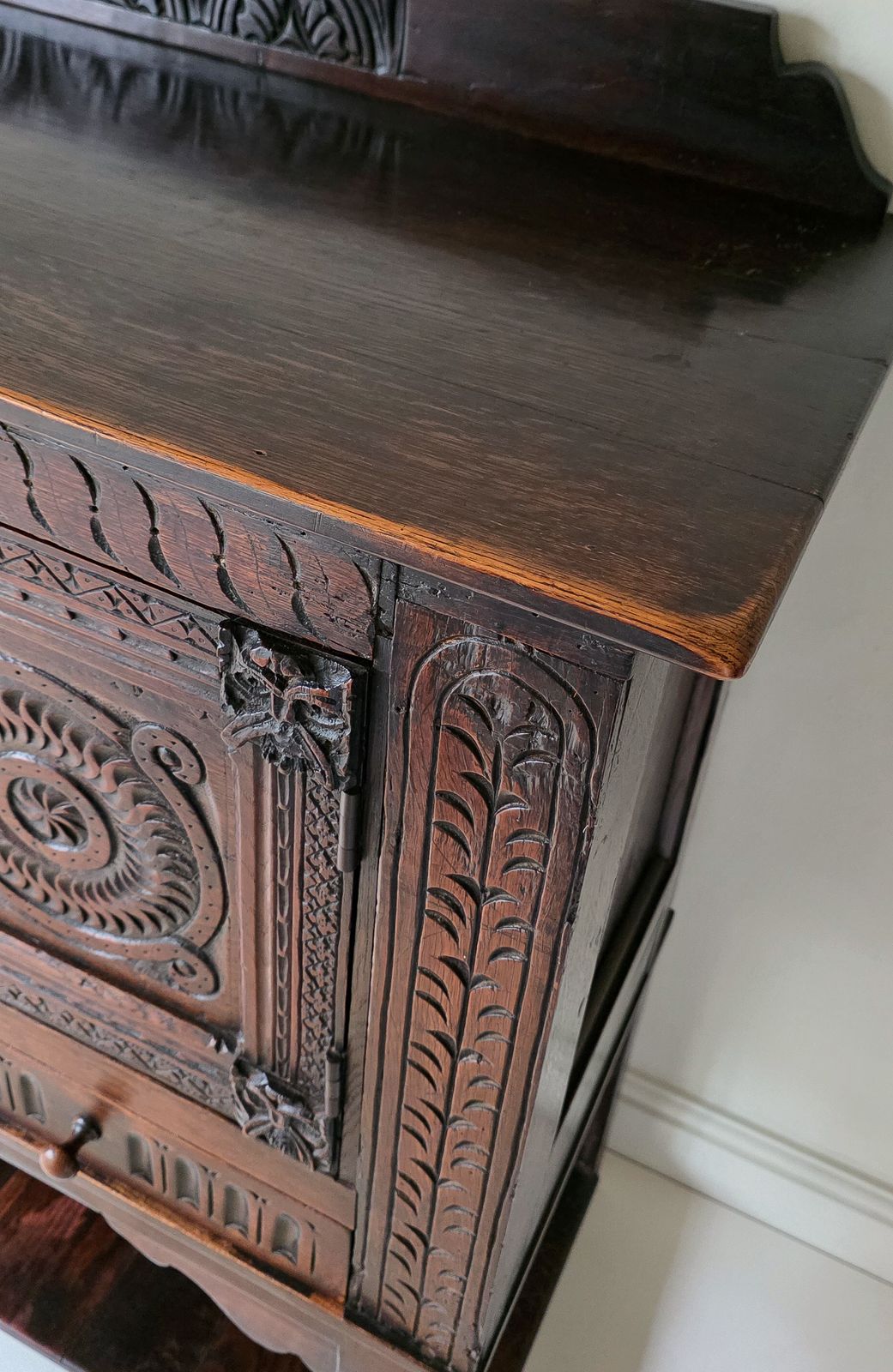 photo for sale Antique Carved Oak Lawyers Primitive Court Cabinet