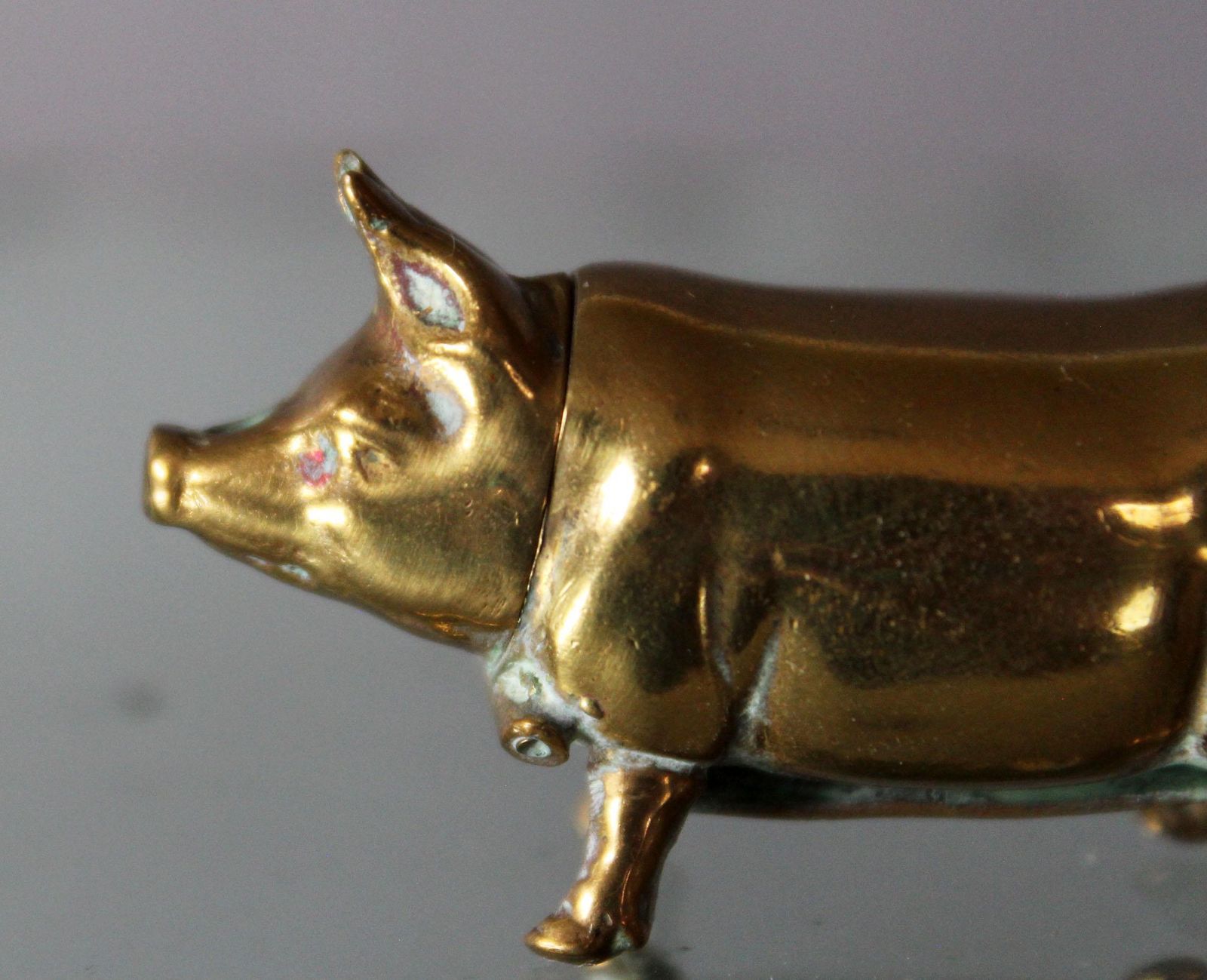 Art Antique Brass Pig Go To Bed Vesta Case, Match Holder, Night Light, British Victorian Novelty, Match Striker, Hinged, 19th Century photo