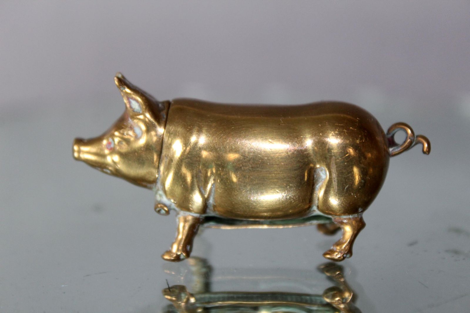 126.0 Antique Brass Pig Go To Bed Vesta Case, Match Holder, Night Light, British Victorian Novelty, Match Striker, Hinged, 19th Century photo