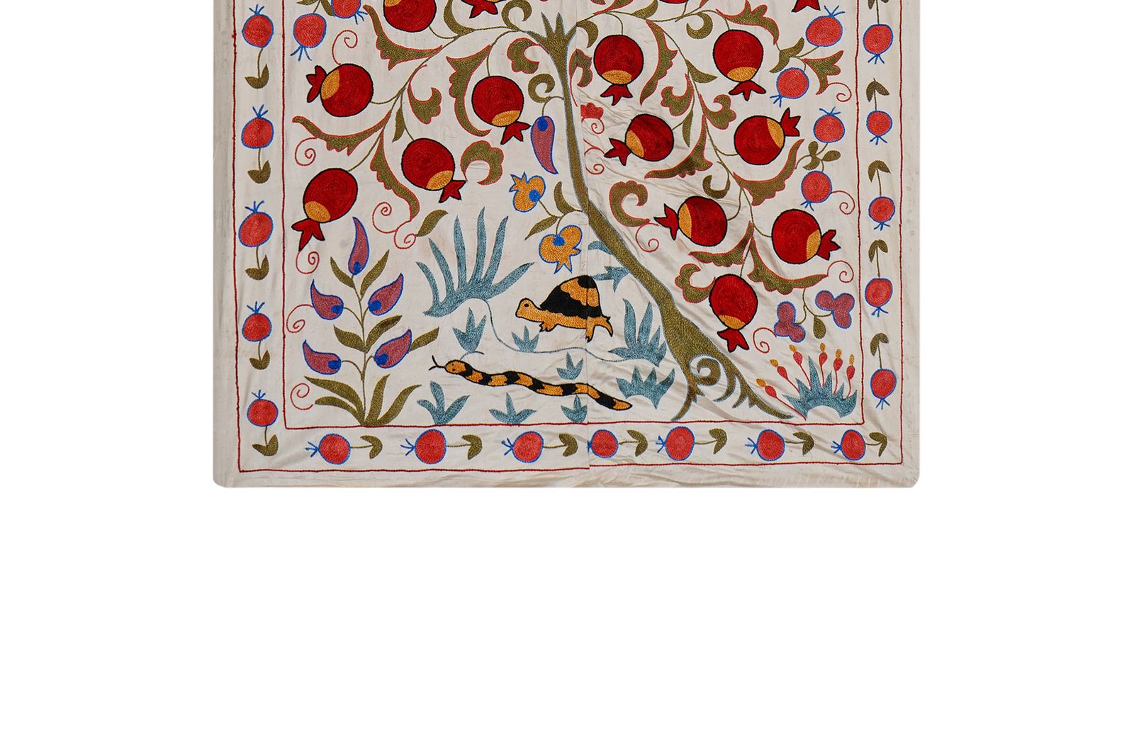 Red Uzbek Suzani Wall Hanging – Pomegranate & Animal Motif Embroidered Textile '7'5'' X 10'2'' photo furniture