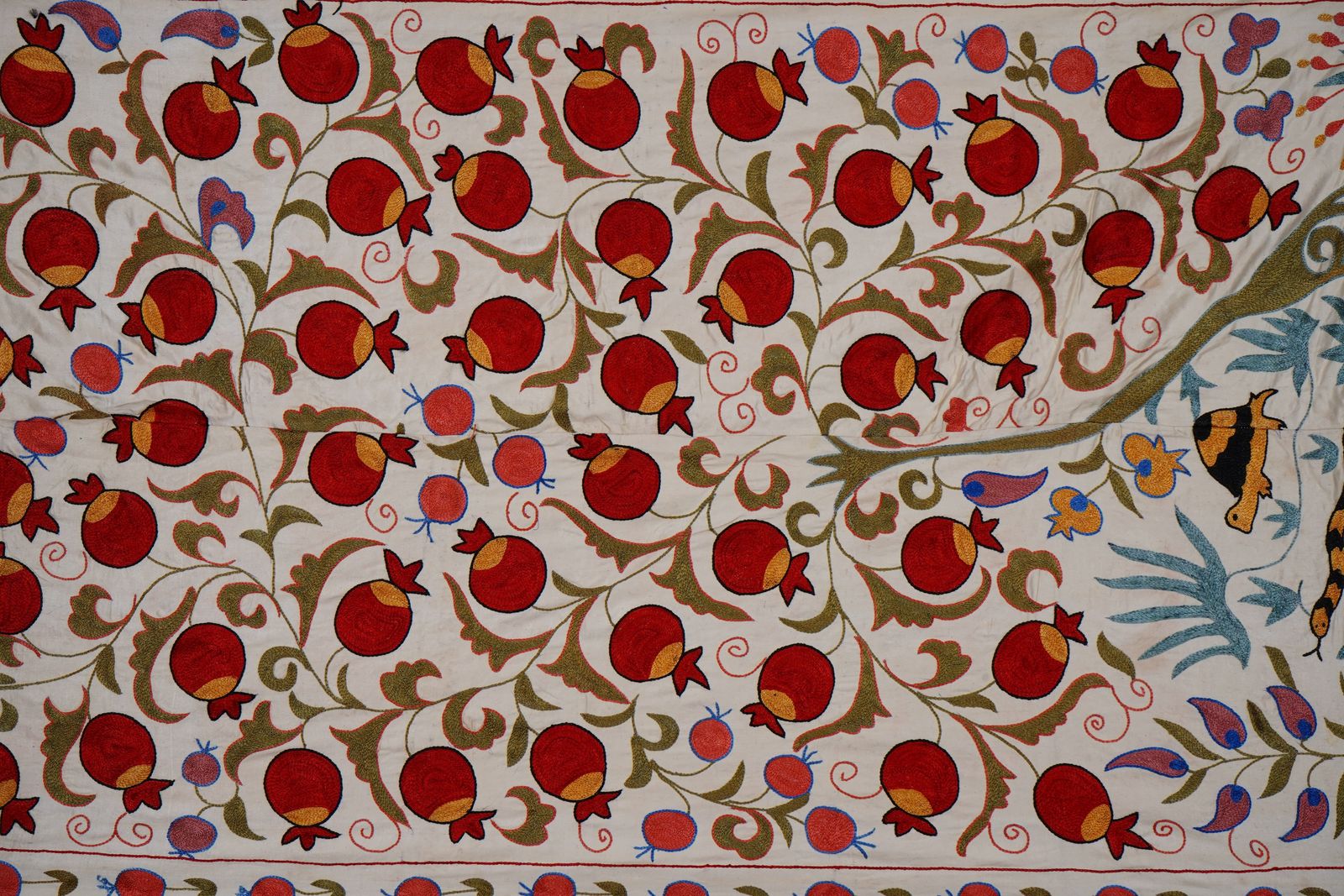 Red Uzbek Suzani Wall Hanging – Pomegranate & Animal Motif Embroidered Textile '7'5'' X 10'2'' photo Textiles
