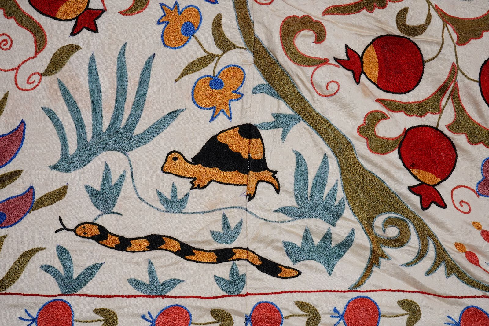 Red Uzbek Suzani Wall Hanging – Pomegranate & Animal Motif Embroidered Textile '7'5'' X 10'2'' photo buy