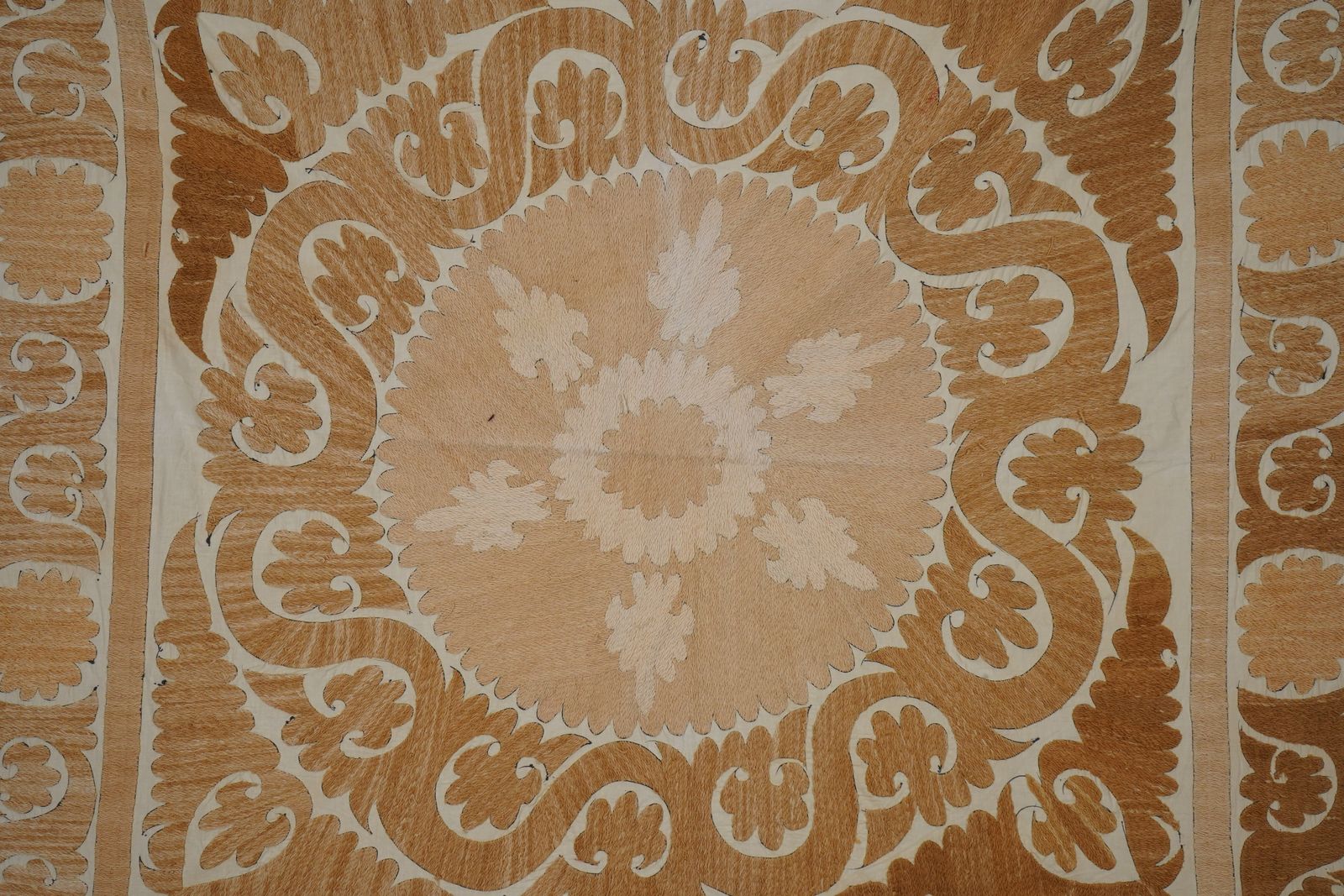 Uzbek Suzani Centerpiece Fabric, Hand Embroidered Table Textile 4'4'' X 4'5'' photo Textiles