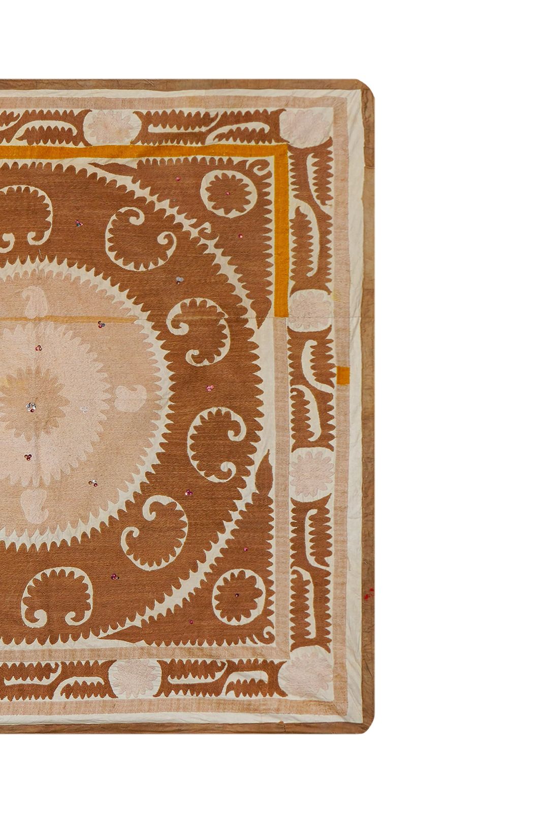 Suzani Wall Hanging Decor   Brown Pink Suzani Table Cloth   Uzbek Embroidery Neutral Textile 4'4'' X 4'4'' photo Textiles