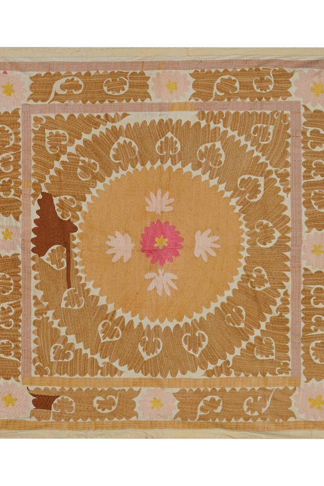 Suzani White Washed Pale Tribal Camel Uzbek Cloth 4'3'' X 4'6'' photo for sale