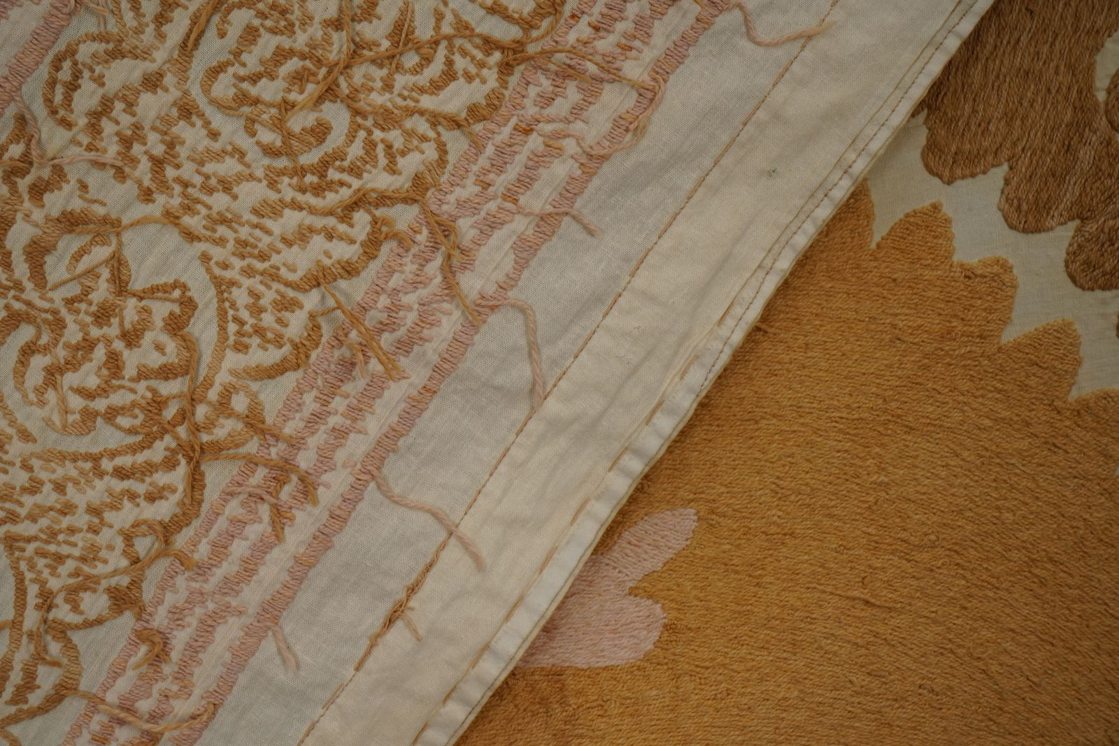 photo vinterior Suzani White Washed Pale Tribal Camel Uzbek Cloth 4'3'' X 4'6''