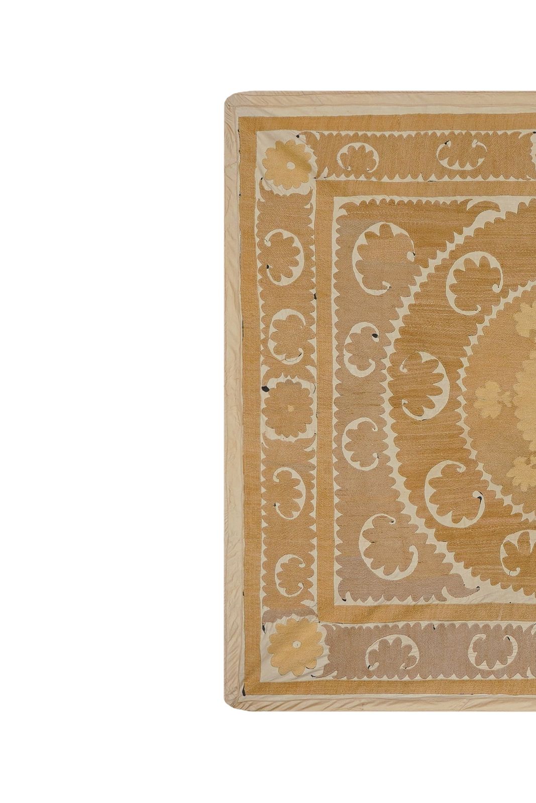 Soft Earth Tone Suzani Textile, Hand Stitched Uzbek Home Decor 4'2'' X 4'8'' photo Textiles