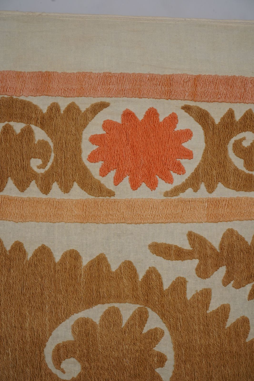 Hand Embroidered Uzbek Suzani Textile, Square Table Cover In Warm Tones 4'1'' X 4'5'' photo vintage