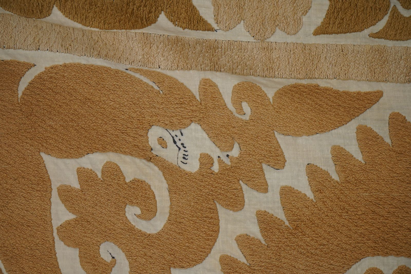 photo for sale Vintage Uzbek Suzani | Hand Embroidered Pink & Tan Floral Medallion Square 4'1'' X 4'4''