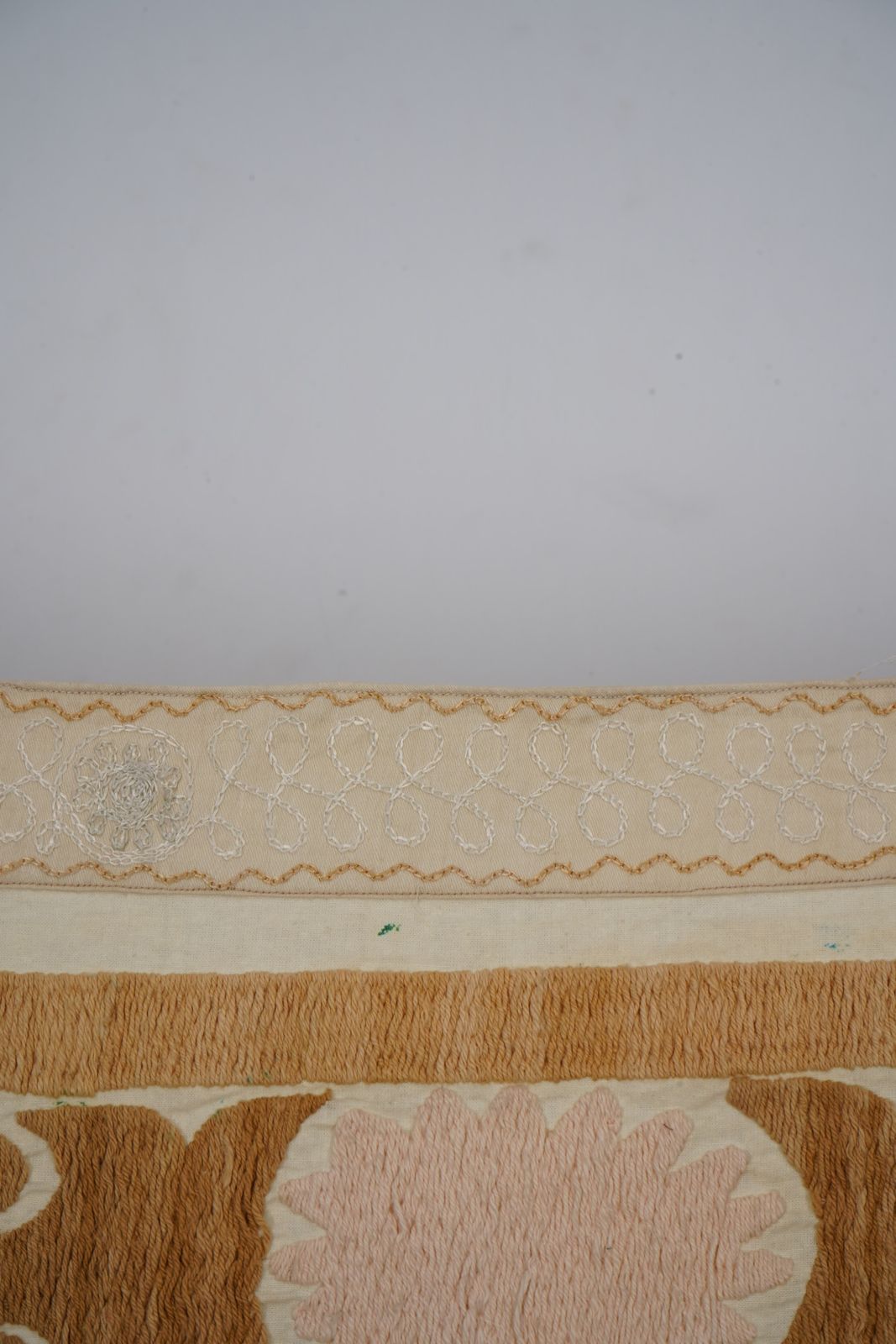 Suzani Wall Hanging Decor   Faded Tan Suzani Table Cloth   Uzbek Embroidery Textile 4'1'' X 4'9'' photo buy