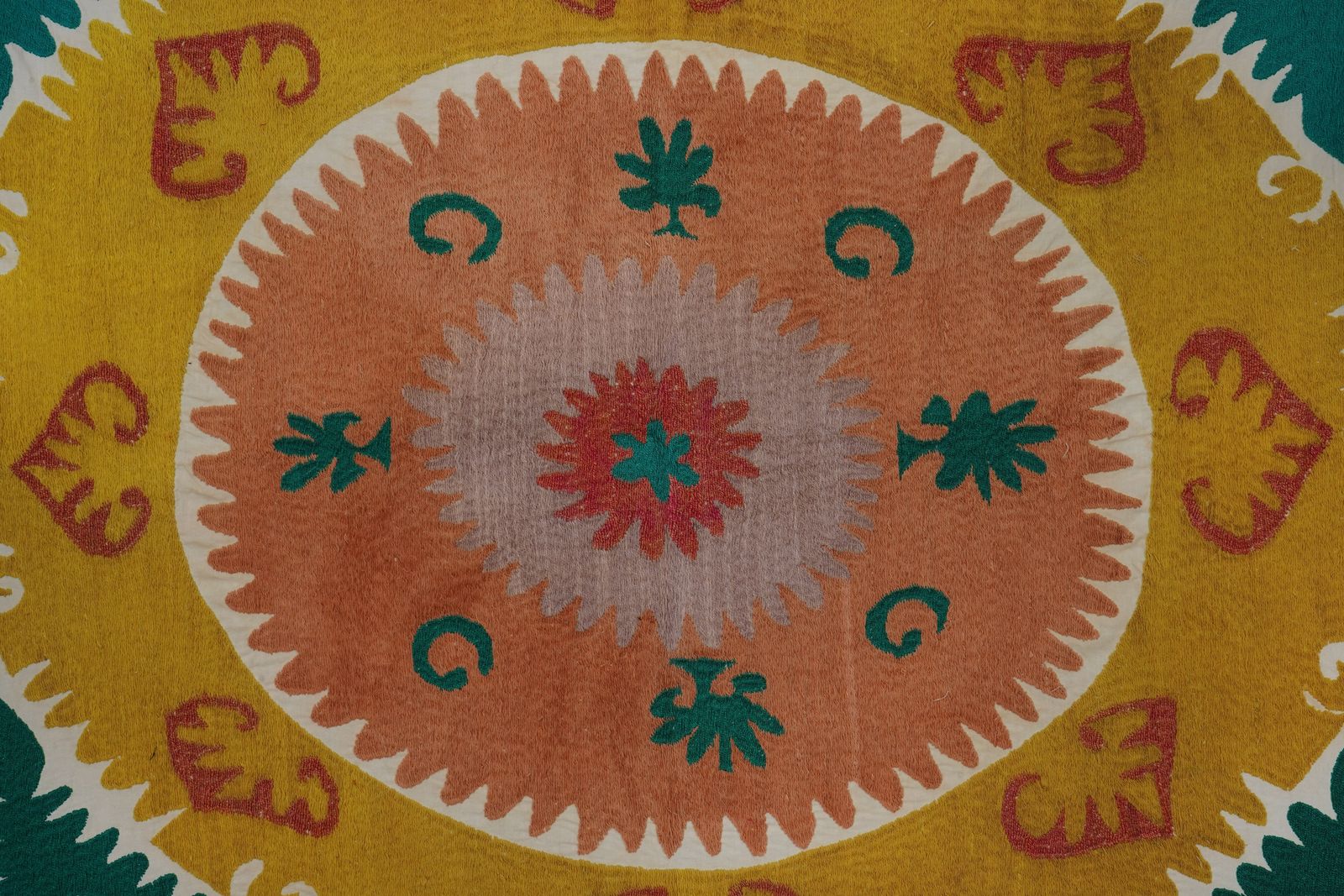 Artisan Suzani Table Cover, Vintage Uzbek Textile In Warm Tones 4'1'' X 4'5'' photo 300.0