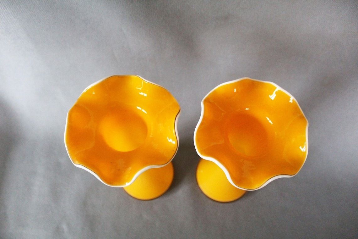 photo buy Set Of Two Tangerine Tango Glass Vase Trumpet Vase Ruffle Collar Tulip Vase Bright Orange Style Scandinavian Or Bohemian Art Glass