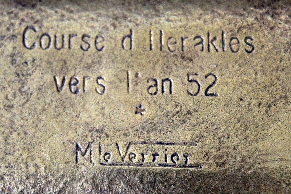 Home Decor Vintage French Max Le Verrier Bronze Small Tray Pin Tray Vide Poche Signed Greek Mythology Chariot Race Horses Carriage Runner Hercules photo